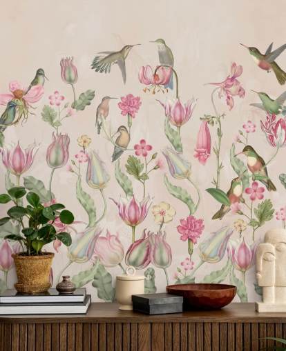 mooie tulpen & kolibries behang