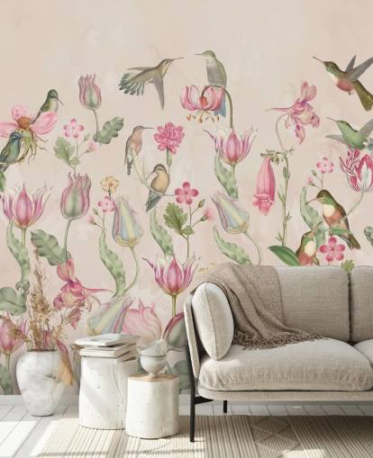 pretty tulips & hummingbirds wallpaper