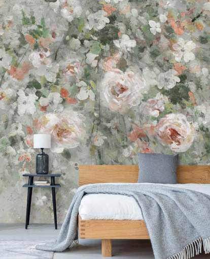 pastel roze bloemen behang