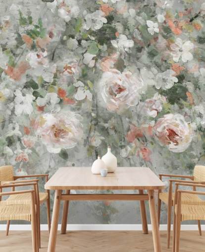 Tapete mit pastellrosa Blumen