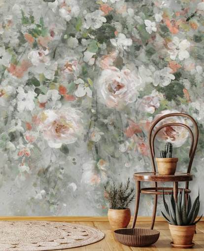 Tapete mit pastellrosa Blumen