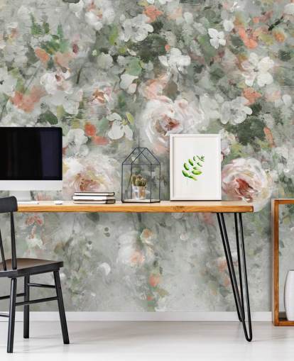 papier peint fleurs rose pastel