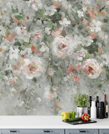 Tapete mit pastellrosa Blumen