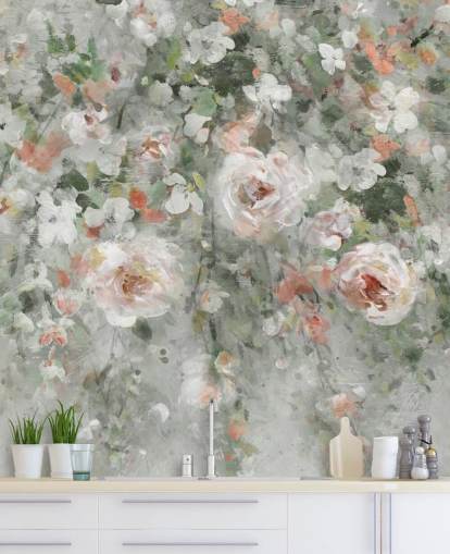 Tapete mit pastellrosa Blumen Tapete mit pastellrosa Blumen