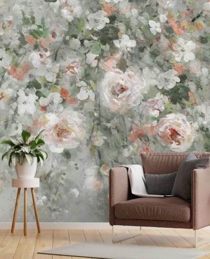 papier peint fleurs rose pastel