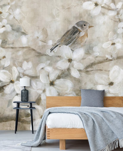 papel pintado de flores y pájaros en tonos beige papel pintado de flores y pájaros en tonos beige