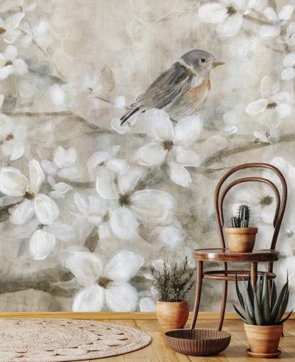 beige toned blossom and bird wallpaper beige toned blossom and bird wallpaper