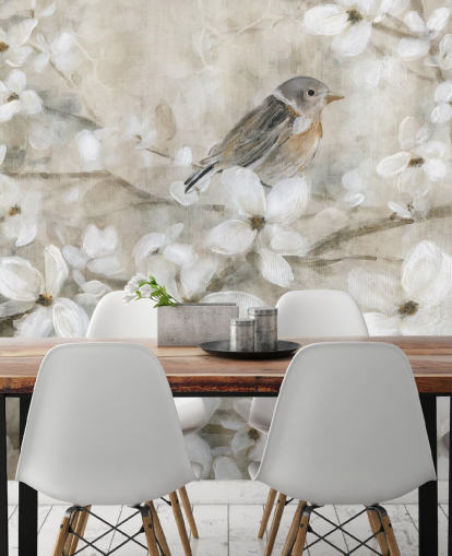 beige gekleurd bloesem en vogelbehang beige gekleurd bloesem en vogelbehang