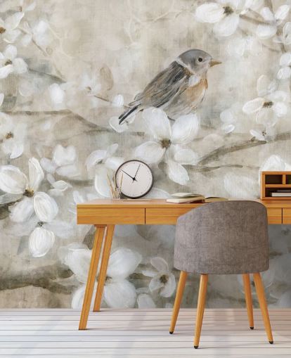 beige tonet blomst og fugl tapet beige tonet blomst og fugl tapet