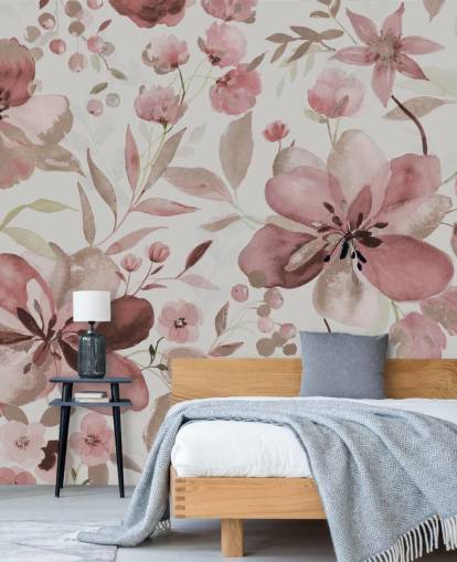 pastelroze aquarel bloemenbehang
