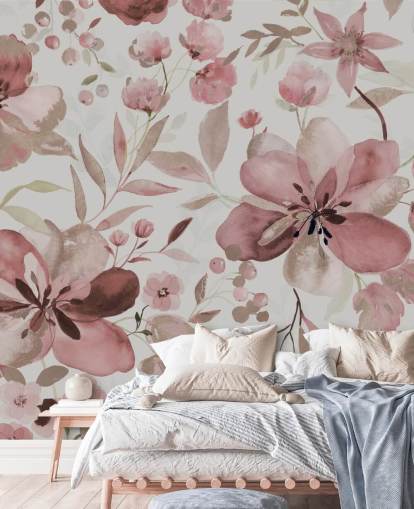 papier peint floral aquarelle rose pastel