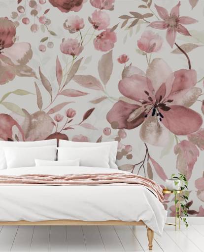 papel de parede floral em aquarela rosa pastel