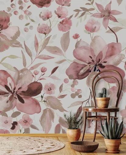 pastellrosa Aquarell-Blumentapete