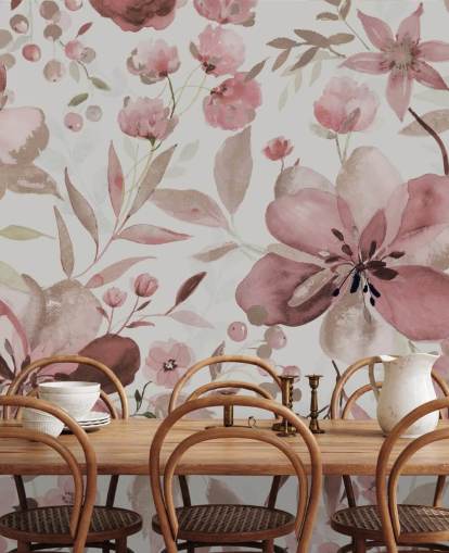papel de parede floral em aquarela rosa pastel