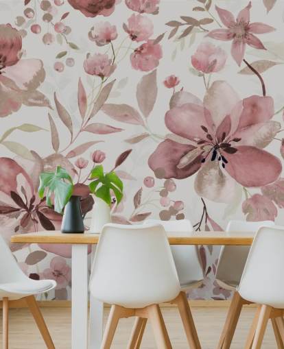 papier peint floral aquarelle rose pastel