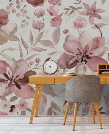 papier peint floral aquarelle rose pastel