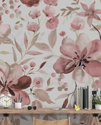 papel de parede floral em aquarela rosa pastel