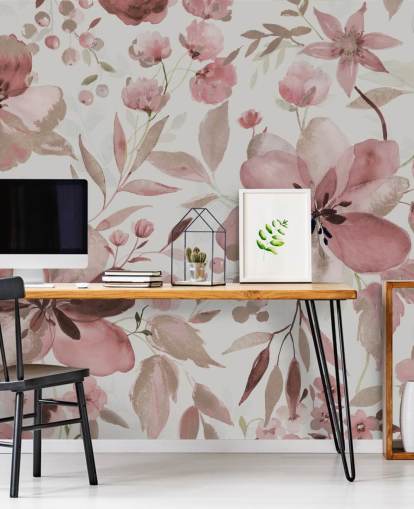 pastel pink watercolour floral wallpaper