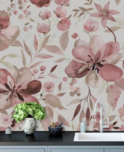 papel pintado floral de acuarela rosa pastel