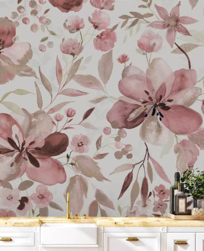 pastel pink watercolour floral wallpaper