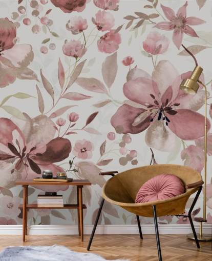 pastel pink watercolour floral wallpaper