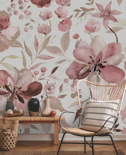 pastel pink watercolour floral wallpaper