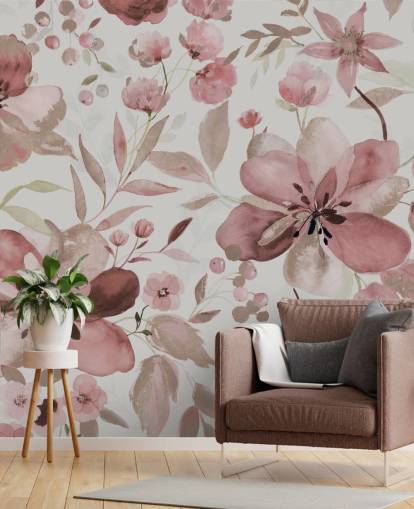papel pintado floral de acuarela rosa pastel