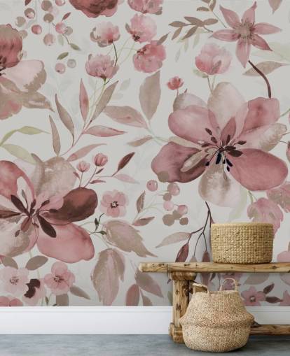 papel pintado floral de acuarela rosa pastel