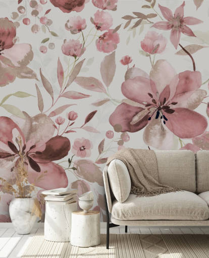 papel pintado floral de acuarela rosa pastel