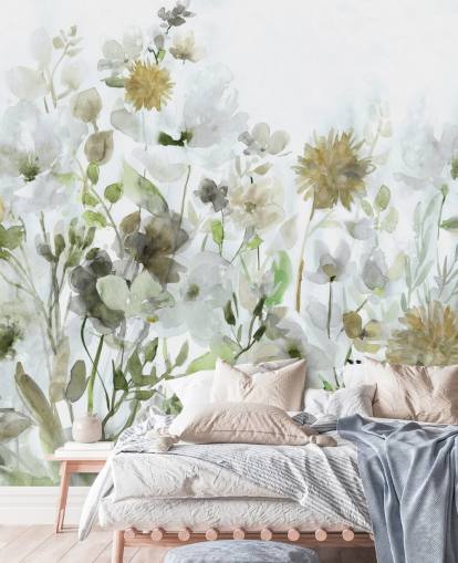 salvie grønne og grå blomster tapet