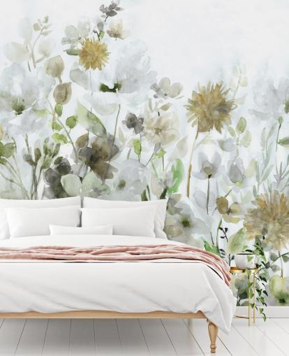 salvie grønne og grå blomster tapet