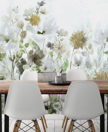 salvie grøn og grå blomster tapet