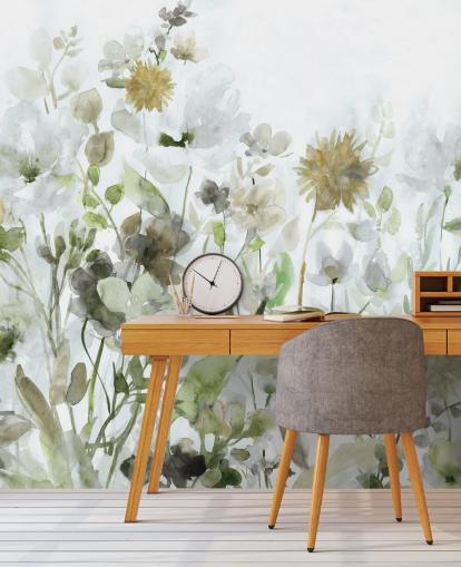 sage green and grey flowers wallpaper