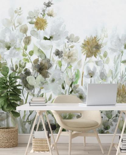 papel pintado de flores de color verde salvia y gris papel pintado de flores de color verde salvia y gris