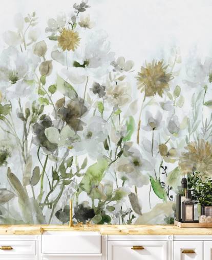 salvie grøn og grå blomster tapet