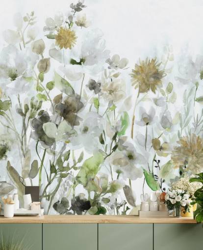 salvie grønne og grå blomster tapet