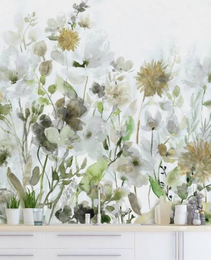 salvie grønne og grå blomster tapet