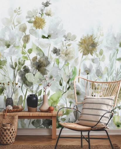 sage green and gray flowers wallpaper