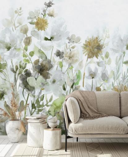 sage green and grey flowers wallpaper