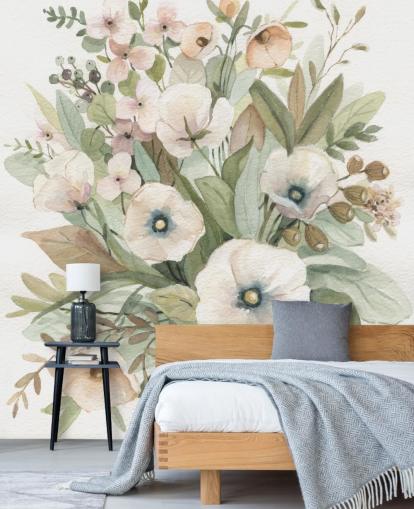 papel pintado floral pastel rosa polvoriento y verde salvia