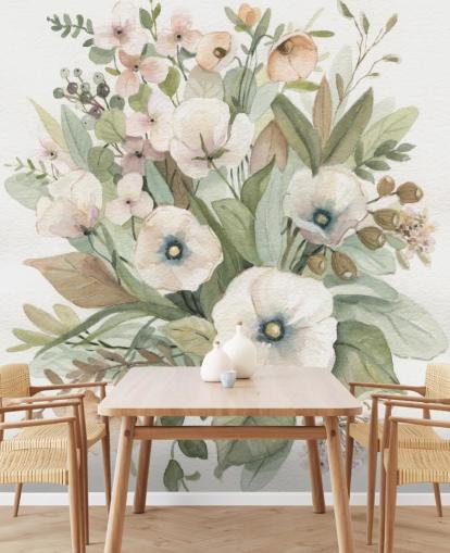 dusty pink and sage green pastel floral wallpaper