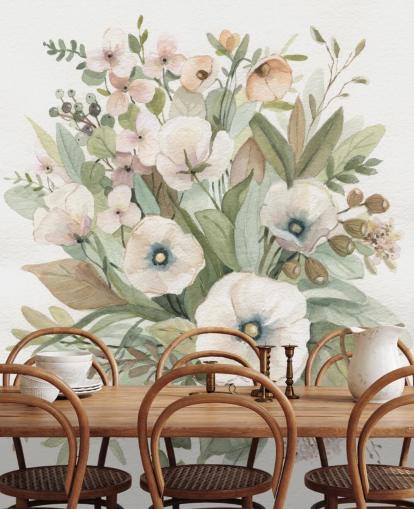 papier peint floral pastel rose poussiéreux et vert sauge