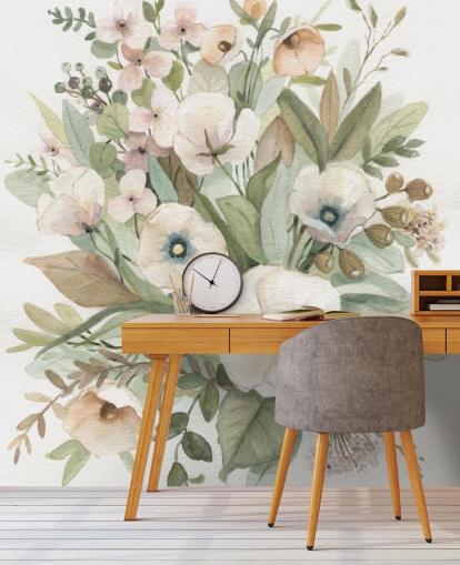 dusty pink and sage green pastel floral wallpaper