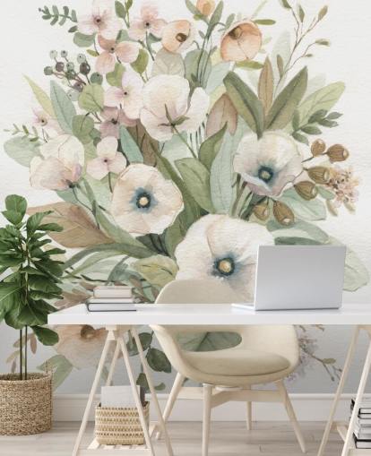 papier peint floral pastel rose poussiéreux et vert sauge papier peint floral pastel rose poussiéreux et vert sauge