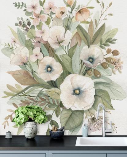 papier peint floral pastel rose poussiéreux et vert sauge papier peint floral pastel rose poussiéreux et vert sauge