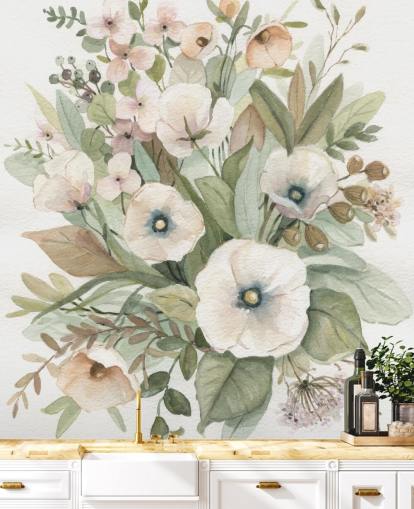 støvet lyserød og salviegrøn pastel blomstertapet støvet lyserød og salviegrøn pastel blomstertapet