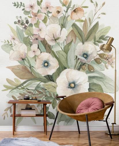 dusty pink and sage green pastel floral wallpaper