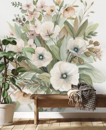 dusty pink and sage green pastel floral wallpaper