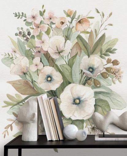 dusty pink and sage green pastel floral wallpaper