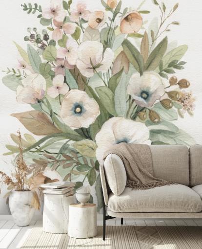 papier peint floral pastel rose poussiéreux et vert sauge